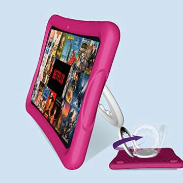 JREN Kids Tablet, 10" Tablet for Kids,IPS HD Display 1280 X 800, RAM 4GB and 64GB Storage, Google Family Link Kids Space Pre-Installed, YouTube,Ages 6-12,Color Pink