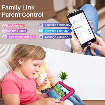 JREN Kids Tablet, 10" Tablet for Kids,IPS HD Display 1280 X 800, RAM 4GB and 64GB Storage, Google Family Link Kids Space Pre-Installed, YouTube,Ages 6-12,Color Pink