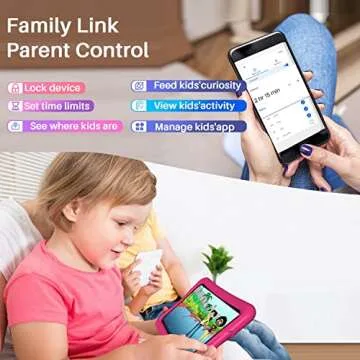 JREN Kids Tablet, 10" Tablet for Kids,IPS HD Display 1280 X 800, RAM 4GB and 64GB Storage, Google Family Link Kids Space Pre-Installed, YouTube,Ages 6-12,Color Pink