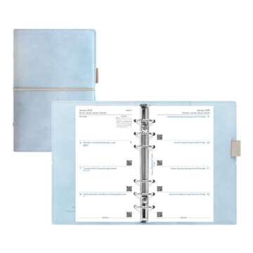 Filofax Domino Soft Organizer, Personal Size, Pale Blue - Smooth, Leather-Look, Grain Effect, Tactile, Six Rings, Week-to-View Calendar Diary, Multilingual, 2025 (C022578-25)