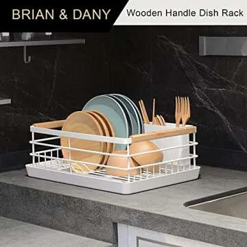 BRIAN & DANY Dish Drying Rack, Dish Racks for Kitchen Counter, Stainless Steel Dish Drainer with Removable Cutlery Holder & Drainboard, White