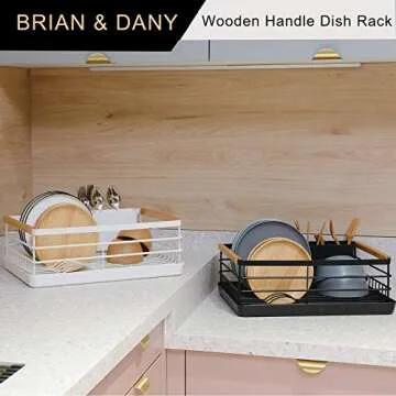 BRIAN & DANY Dish Drying Rack, Dish Racks for Kitchen Counter, Stainless Steel Dish Drainer with Removable Cutlery Holder & Drainboard, White