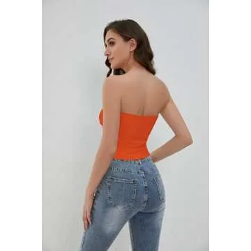 MISSACTIVER Women’s Y2K Sexy Twist Front Tube Top Strapless Sleeveless Solid Cut-Out Midriff Crop Tops Tank Top(Small,Orange)