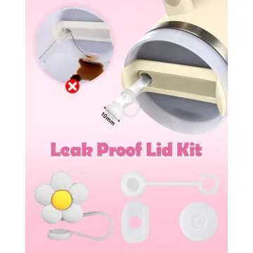 Toykee Cup Boot with Accessories for Stanley 40 30 oz - Cute Black White Flower Straw Toppers Cover Bottom Protector Leak Proof Lid Spill Stopper Sets, and Keychain Charms for Tumbler