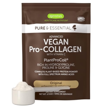 Vegan Collagen Peptide Powder, Enhanced with Glycine, Proline & Hydroxyproline & Cofactor Vitamin C,...