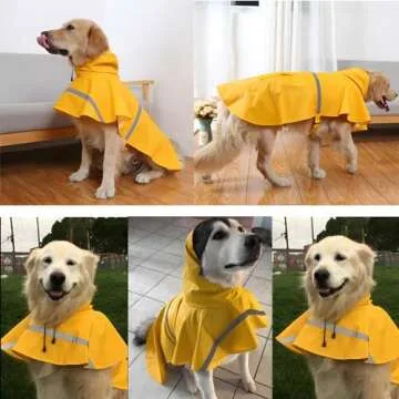 NACOCO Large Dog Raincoat Adjustable Pet Water Proof Clothes Lightweight Rain Jacket Poncho Hoodies with Strip Reflective (XL, Yellow)