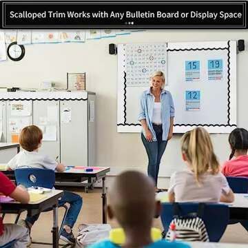 72 Feet Classroom Bulletin Board Borders Black and White Wavy Line Scalloped Border Trims Black and White Bulletin Board Stripes for Classroom Bulletin Boards Back to School Wall Desk Locker Decor