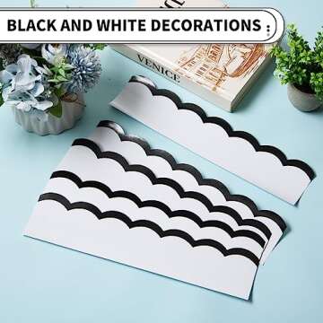 72 Feet Classroom Bulletin Board Borders Black and White Wavy Line Scalloped Border Trims Black and White Bulletin Board Stripes for Classroom Bulletin Boards Back to School Wall Desk Locker Decor