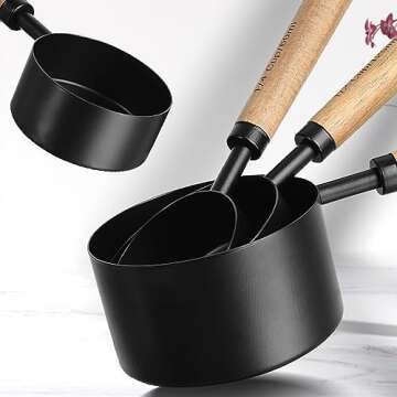8 Piece Measuring Cups and Spoons Set Stainless Steel Measuring Cups and Spoons with Wood Handle for Dry and Liquid Ingredients(Black)