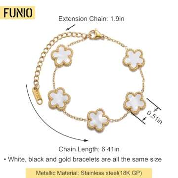 FUNIO Four Leaf Clover Bracelet Set for Women - 3Pcs 18K Gold Plated Flower Lucky 4 Leaf Link Bracel...