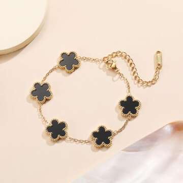 FUNIO Four Leaf Clover Bracelet Set for Women - 3Pcs 18K Gold Plated Flower Lucky 4 Leaf Link Bracelet Jewelry Gift for Women Van Cleef