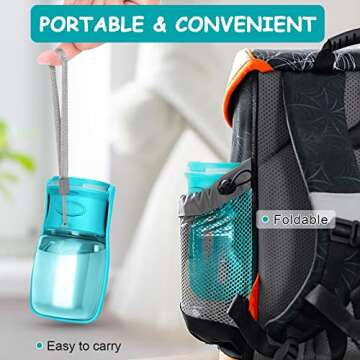 Handzee Foldable Dog Water Bottle - 12Oz Leak Proof Portable Pet Water Bottles | BPA-Free Dog Travel Water Bottle for Walking Hiking Travel Outdoor | Pet Dispenser Bottle Food Grade Plastic (Blue)