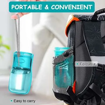 Handzee Foldable Dog Water Bottle - 12Oz Leak Proof Portable Pet Water Bottles | BPA-Free Dog Travel Water Bottle for Walking Hiking Travel Outdoor | Pet Dispenser Bottle Food Grade Plastic (Blue)