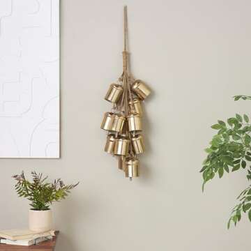 Deco 79 Metal Indoor Outdoor Decorative Bells Cluster Meditation Bell with Jute Hanging Rope, Cow Be...