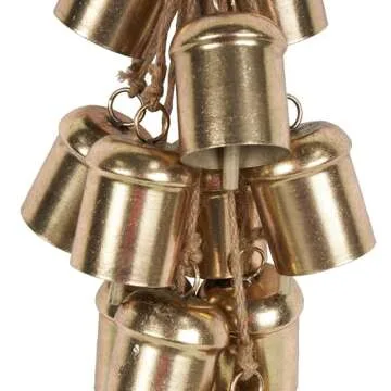 Deco 79 Metal Indoor Outdoor Decorative Bells Cluster Meditation Bell with Jute Hanging Rope, Cow Bell 9" x 9" x 25", Gold