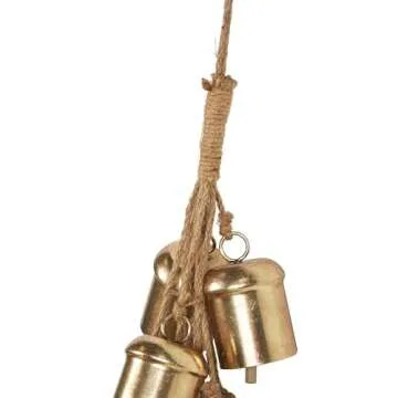 Deco 79 Metal Indoor Outdoor Decorative Bells Cluster Meditation Bell with Jute Hanging Rope, Cow Bell 9" x 9" x 25", Gold