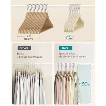 SONGMICS Velvet Hangers 50 Pack, Non-Slip Clothes Hangers, Suit Hangers with Shoulder Notches, Pants Bar, 360° Swivel Hook, Space-Saving, for Closet, Sand Beige UCRF029K05