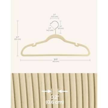 SONGMICS Velvet Hangers 50 Pack, Non-Slip Clothes Hangers, Suit Hangers with Shoulder Notches, Pants Bar, 360° Swivel Hook, Space-Saving, for Closet, Sand Beige UCRF029K05