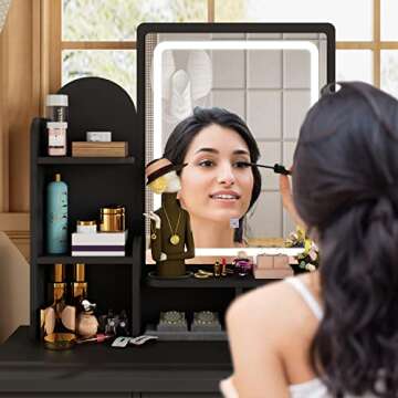 AGOTENI Black Makeup Vanity Set with Adjustable Light