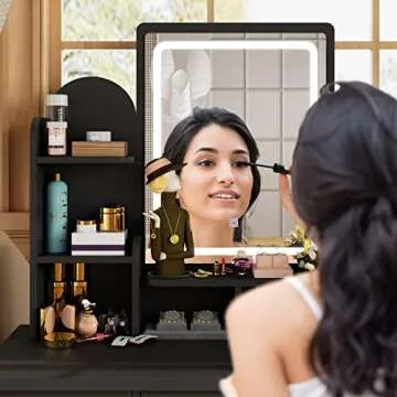 AGOTENI Black Makeup Vanity Set with Adjustable Light