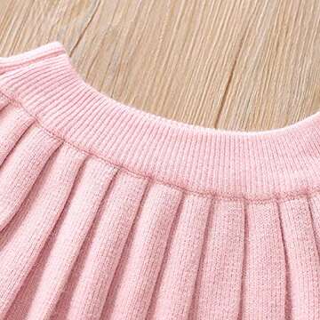 Toddler Baby Girls Outfit Knitted Buttons Sweater Tops Mini Skirt Bowknot Ruffle Long Sleeve Autumn Winter Clothes Set for Kids Birthday Outfits Princess Dress up Knit Crochet Pink 3-4T