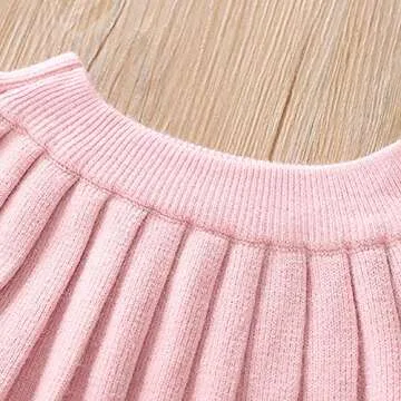 Toddler Baby Girls Outfit Knitted Buttons Sweater Tops Mini Skirt Bowknot Ruffle Long Sleeve Autumn Winter Clothes Set for Kids Birthday Outfits Princess Dress up Knit Crochet Pink 3-4T