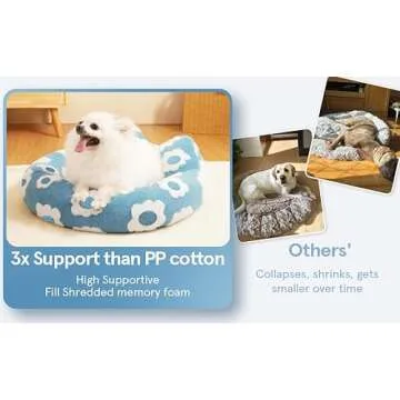 Round Dog Bed for Small Dogs & Cats -Washable Dount Cute Cat Bed for Indoor Cats, Orthopedic Sherpa Fleece Soft Cozy Calming Pet Bed with Removable Zipper Cover (Blue, (23x23x8inches))
