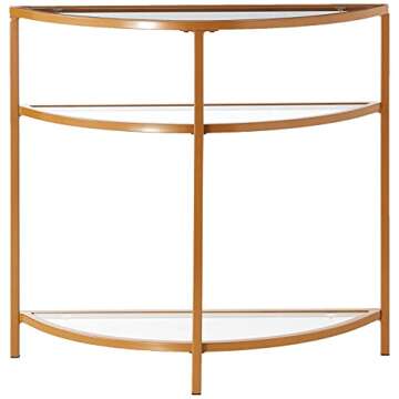 HomePop Home Decor | Kaufmann Collection Modern Glass Half Moon Accent Table | Accent Table for Display & Storage for Entry Way & Living Room (Gold)