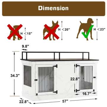 MCombo Large Dog Crate Furniture TV Stand, Wooden Pet Kennel with Double Doors, Indoor Furniture Style Dog House End Table, 1861 (White)