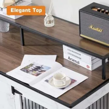 MCombo Large Dog Crate Furniture TV Stand, Wooden Pet Kennel with Double Doors, Indoor Furniture Style Dog House End Table, 1861 (White)