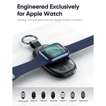 Portable Magnetic Charger for Apple Watch, 1000mAh Keychain