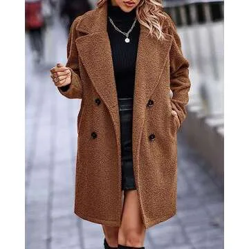BTFBM Women 2025 Winter Faux Fur Coats Lapel Long Sleeve Fuzzy Fleece Outerwear Button Down Sherpa Jackets Fall Outfits(Solid Golden Camel, X-Large)