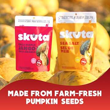 Dry Roasted Pumpkin Seeds with Antioxidants, Made from Raw Pumpkin Seeds, High Fiber and High Protein Keto-Friendly Paleo Snacks, Chili Maple Jango Flavor, Pack of 6 - Skuta Pumpkin