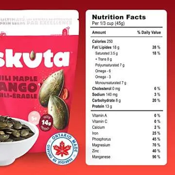 Dry Roasted Pumpkin Seeds with Antioxidants, Made from Raw Pumpkin Seeds, High Fiber and High Protein Keto-Friendly Paleo Snacks, Chili Maple Jango Flavor, Pack of 6 - Skuta Pumpkin