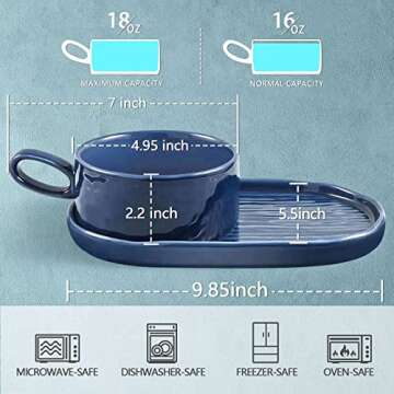 Wareland Soup Bowl with Handle & Salad Plate, Soup and Sandwich Plate Combo, 18oz Soup Mug/Cup for C...