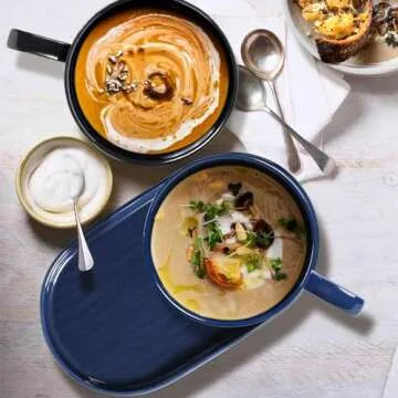 Wareland Soup Bowl with Handle & Salad Plate, Soup and Sandwich Plate Combo, 18oz Soup Mug/Cup for Cereal, Ceramic Pasta Plate for Appetizer, Dessert, Rice, Dishwasher & Microwave Safe, Navy Blue