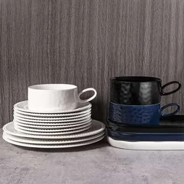 Wareland Soup Bowl with Handle & Salad Plate, Soup and Sandwich Plate Combo, 18oz Soup Mug/Cup for Cereal, Ceramic Pasta Plate for Appetizer, Dessert, Rice, Dishwasher & Microwave Safe, Navy Blue