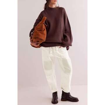 PLNOTME Womens Baggy Barrel Horseshoe Jeans Wide Leg Patchwork Low Rise Denim Pants with Pockets White