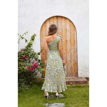 GRACE KARIN Womens 2024 Floral One Shoulder Sleeveless Dresses Ruffle Hem Flowy Boho Wedding Guest Sundresses