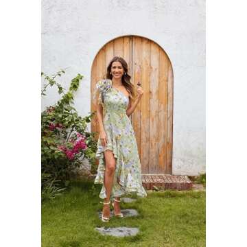 GRACE KARIN Womens 2024 Floral One Shoulder Sleeveless Dresses Ruffle Hem Flowy Boho Wedding Guest Sundresses
