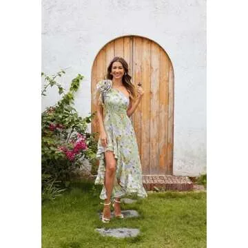 GRACE KARIN Womens 2024 Floral One Shoulder Sleeveless Dresses Ruffle Hem Flowy Boho Wedding Guest Sundresses