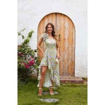 GRACE KARIN Womens 2024 Floral One Shoulder Sleeveless Dresses Ruffle Hem Flowy Boho Wedding Guest Sundresses