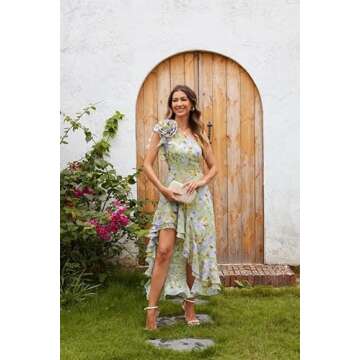 GRACE KARIN Womens 2024 Floral One Shoulder Sleeveless Dresses Ruffle Hem Flowy Boho Wedding Guest Sundresses