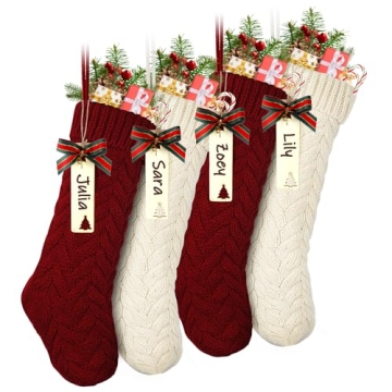 LIBWYS 4 Pack Large Knit Christmas Stockings with Tags