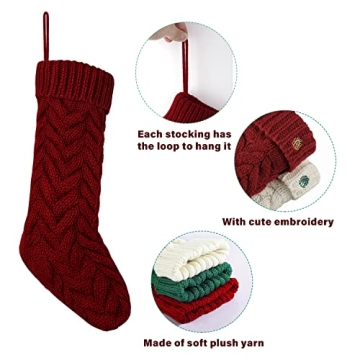 LIBWYS 4 Pack Large Knit Christmas Stockings with Tags