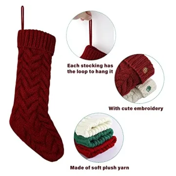 LIBWYS 4 Pack Large Knit Christmas Stockings with Tags