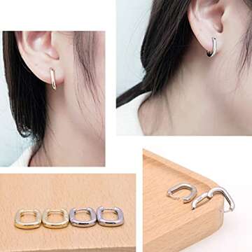 Tiny Hoop Sterling Silver Huggie Earrings for Women, White Gold Plated