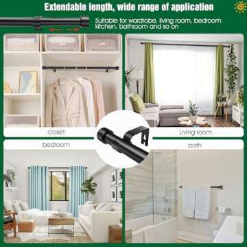 Adjustable Curtain Rods 18 to 48 Inches with Elegant Design in Black