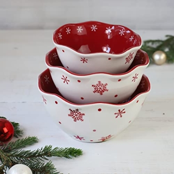 Euro Ceramica Winterfest 3-Piece Stacking Serving Bowls Set – Stunning Snowflake Design