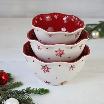 Euro Ceramica Winterfest 3-Piece Stacking Serving Bowls Set – Stunning Snowflake Design